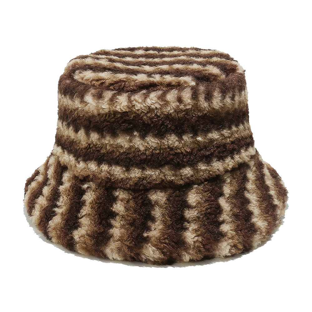 Cozy Lamb Hair Plush Fisherman Hat - Gradient Stripes Additional Image 1
