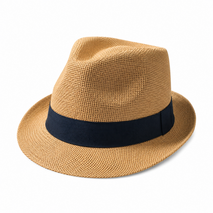 Vintage British Panama Straw Hat with Wide Brim — studio product photo on white background