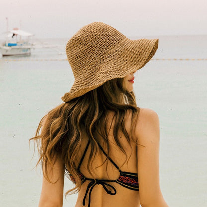 Handcrafted Foldable Sun Hat - Women's Summer Beach Straw Hat Additional Image 1