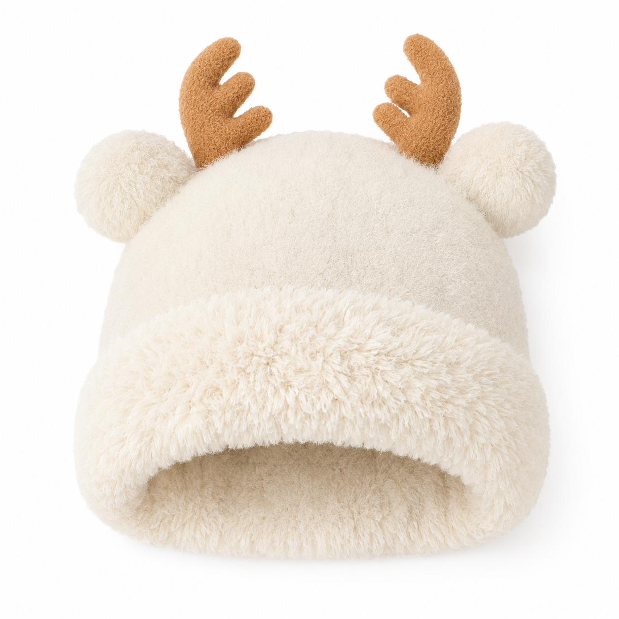 Reindeer Antler Plush Knit Beanie — studio product photo on white background