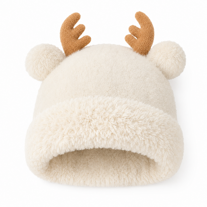 Reindeer Antler Plush Knit Beanie — studio product photo on white background