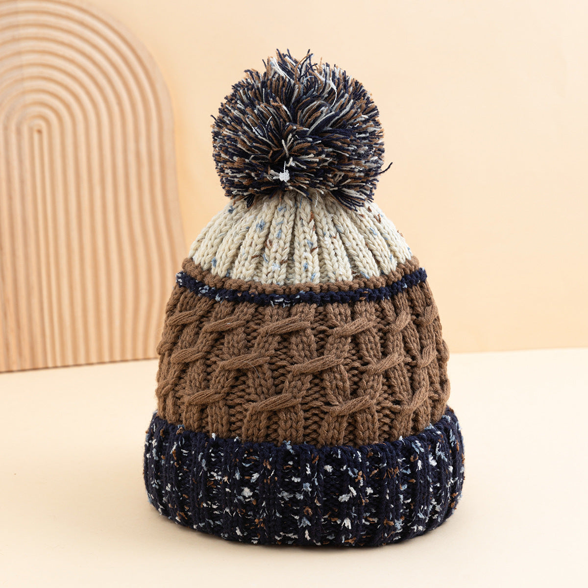 Cozy Mixed Color Knit Beanie with Pom Additional Image 1