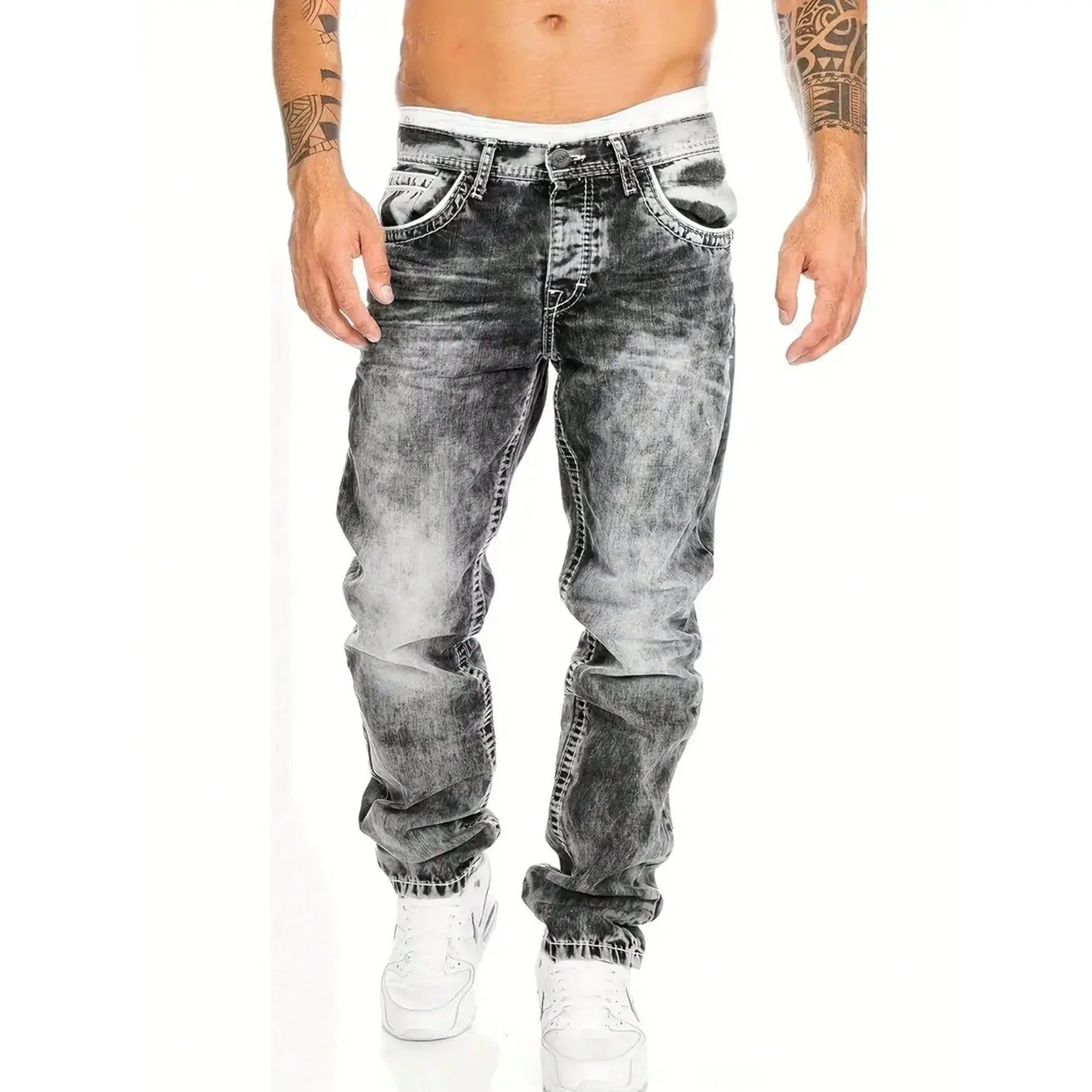 Vintage Wash Straight Leg Hip Hop Jeans Additional Image 1