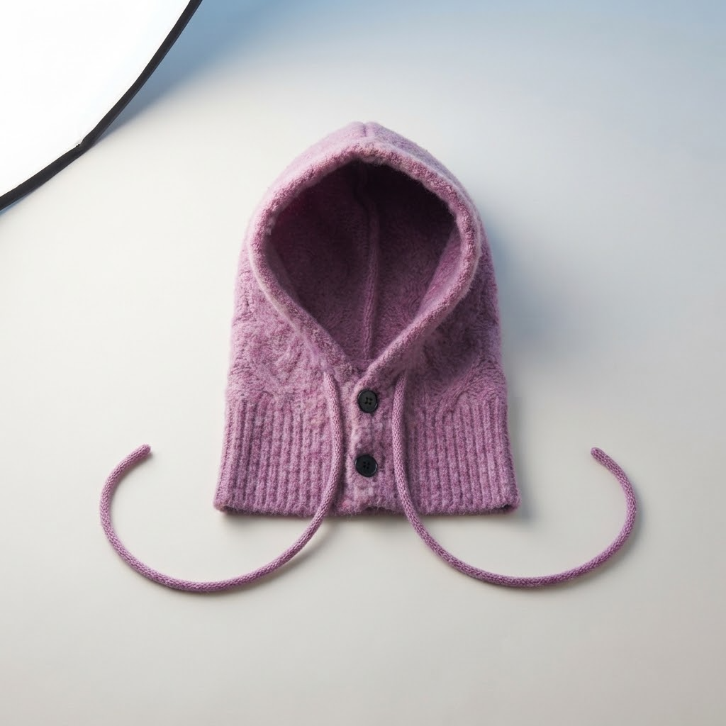 Wool Knit Hooded Scarf - All-in-One Winter Hat — studio product photo on white background
