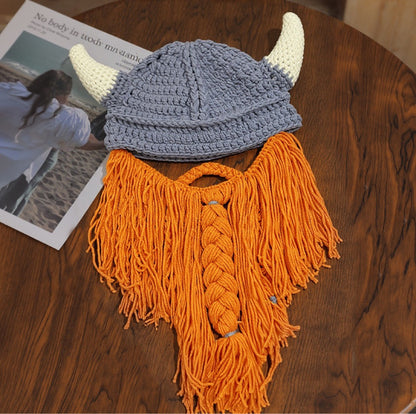 Viking Horn Knit Hat with Beard Additional Image 1