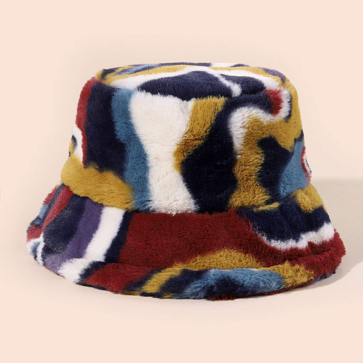 Chic Colorblock Faux Fur Bucket Hat - Autumn/Winter Style Additional Image 1