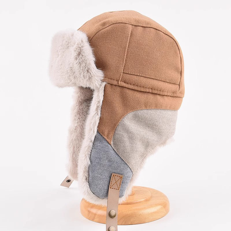 Warm Spliced Lei Feng Hat - Windproof Plush Ear Protection Additional Image 1