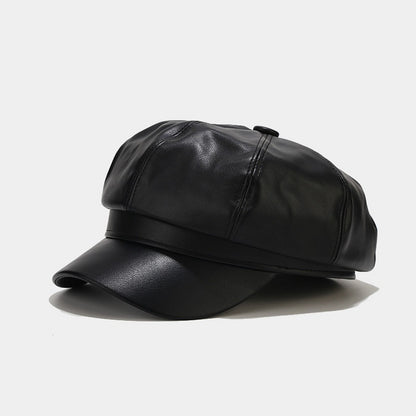 Retro PU Leather Octagonal Cap - Chic British Style Additional Image 1