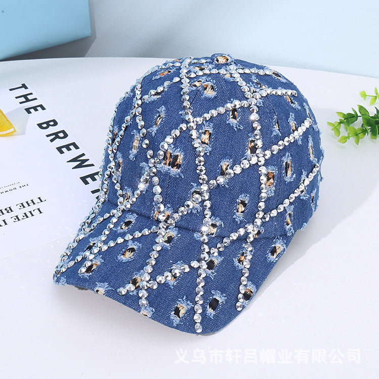 Rhinestone Cowboy Cap | Distressed Denim Baseball Hat Additional Image 1