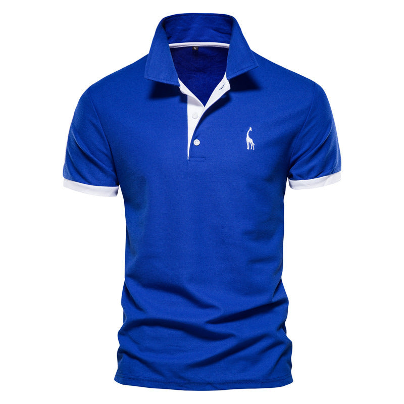 Men's Deer Embroidered Polo Shirt - Short Sleeve Mesh Lapel Tee Additional Image 1