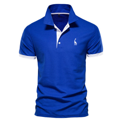 Men's Deer Embroidered Polo Shirt - Short Sleeve Mesh Lapel Tee Additional Image 1