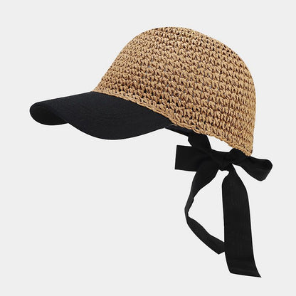 Elegant Crochet Straw Sun Hat with Contrast Bow Strap Additional Image 1