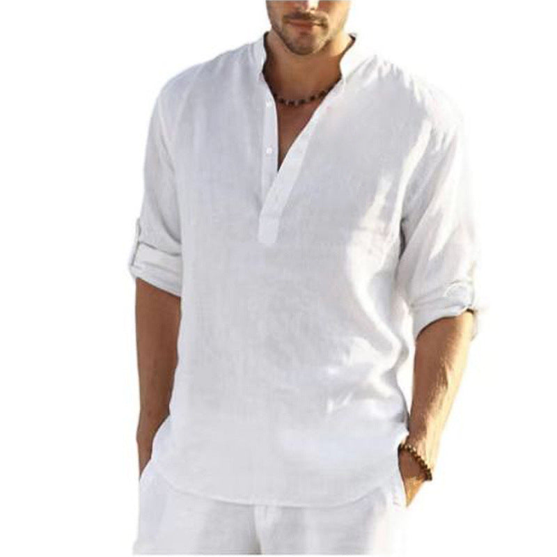 Men's Stand-Up Collar Casual Shirt - Spring/Summer Comfort Additional Image 1