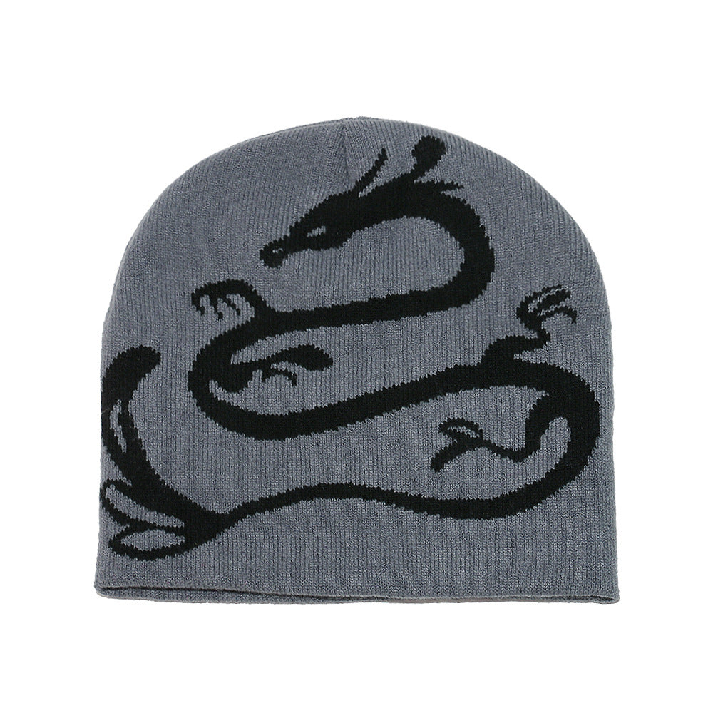 Men's Dragon Knit Beanie: Warm Wool Blend Winter Hat Additional Image 1