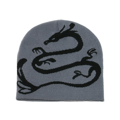 Men's Dragon Knit Beanie: Warm Wool Blend Winter Hat Additional Image 1