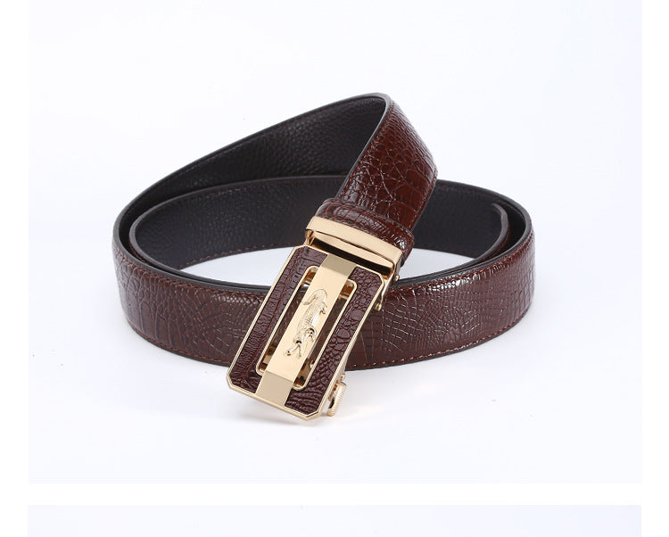 Men's Crocodile Embossed Leather Belt - Automatic Buckle Additional Image 1
