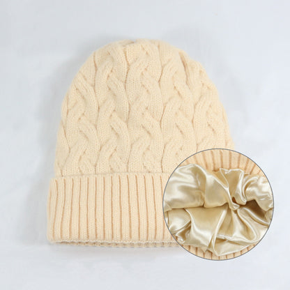 Cashmere Blend Cable Knit Beanie - Satin Lined Additional Image 1