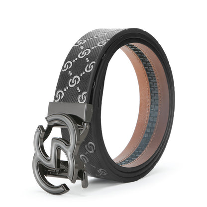 Genuine Leather Belt with Auto Buckle - Business Casual Additional Image 2