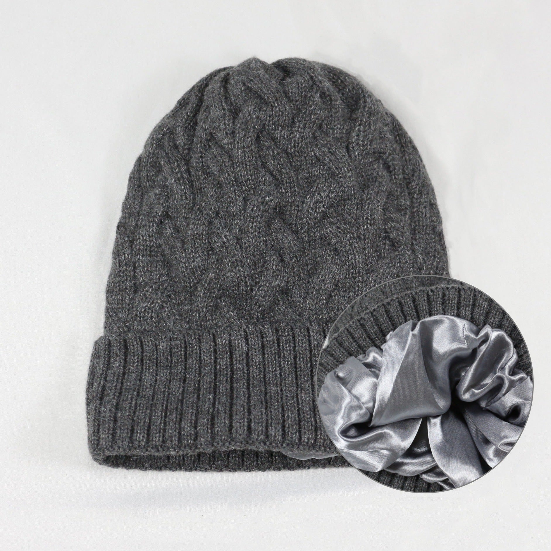 Cashmere Blend Cable Knit Beanie - Satin Lined Additional Image 2
