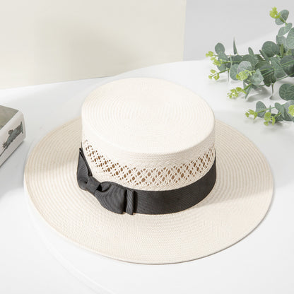 Stylish Ivory Wide Brim Sun Hat with Bow Additional Image 2