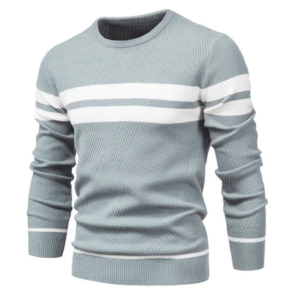 Men's Striped Crewneck Sweater - Warm & Stylish Additional Image 2