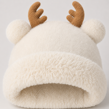 Reindeer Antler Plush Knit Beanie — close-up detail of material and stitching