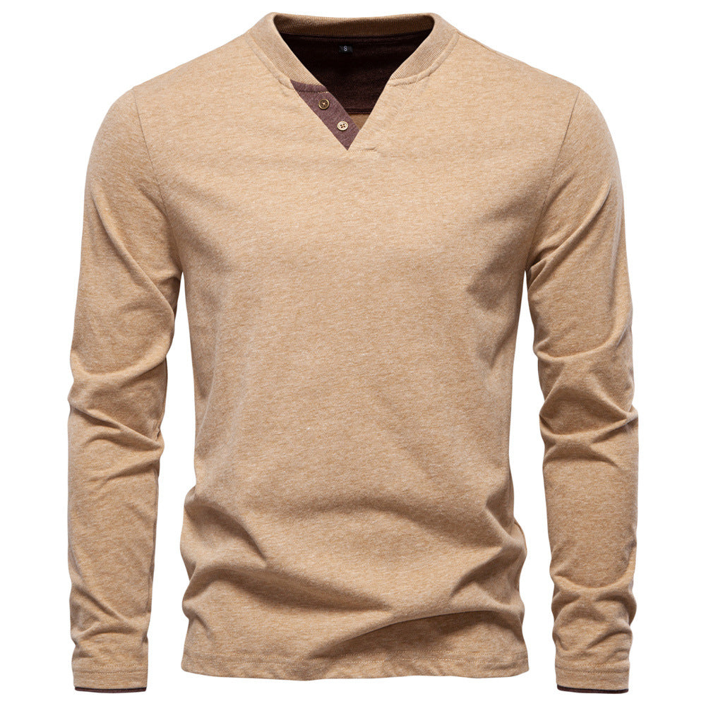 Men's Soft Cotton V-Neck Long Sleeve Tee Additional Image 2