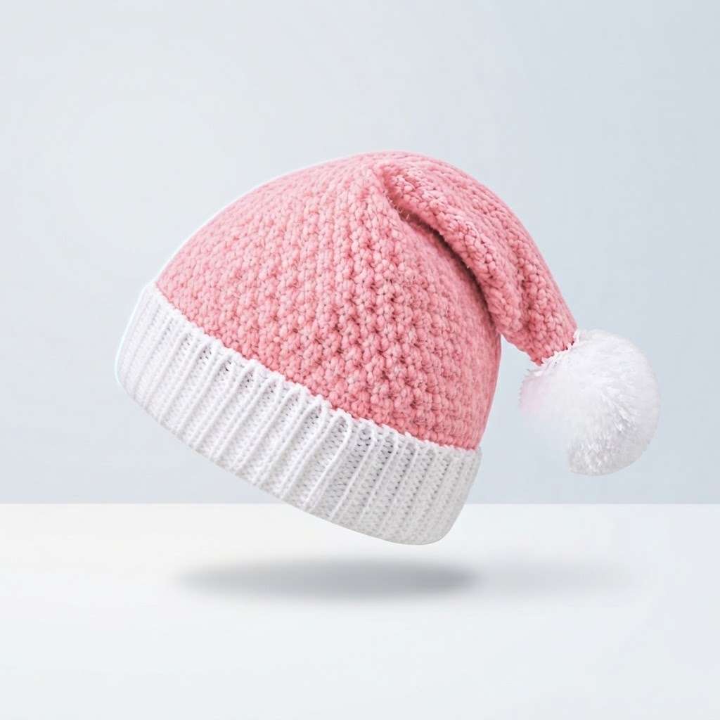 Cross-Border Knit Christmas Hat for Women – Autumn/Winter Warm Pineapple-Texture Pom-Pom Beanie, Holiday Costume Wool Hat for Men — detail photo showing construction