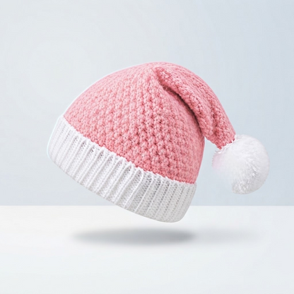 Cross-Border Knit Christmas Hat for Women – Autumn/Winter Warm Pineapple-Texture Pom-Pom Beanie, Holiday Costume Wool Hat for Men — detail photo showing construction