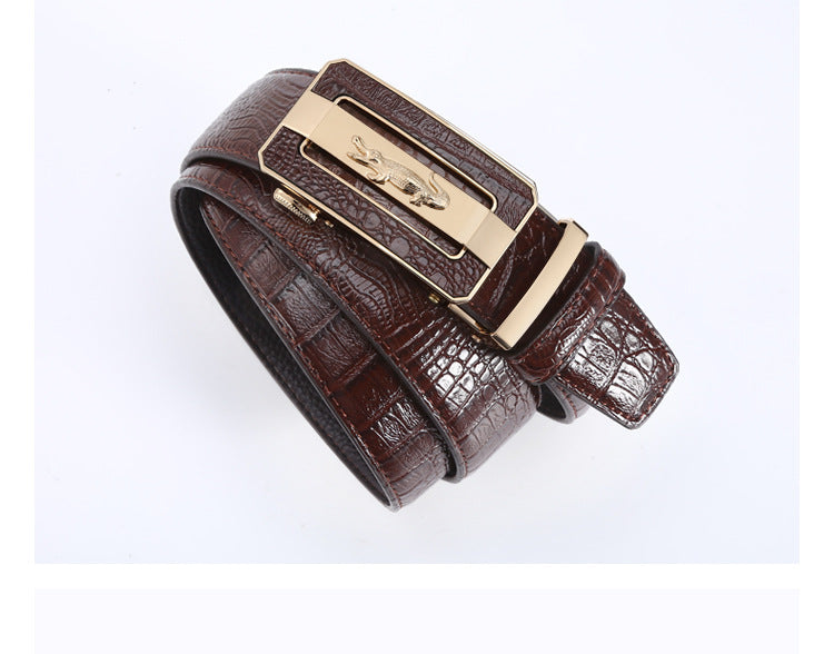 Men's Crocodile Embossed Leather Belt - Automatic Buckle Additional Image 2