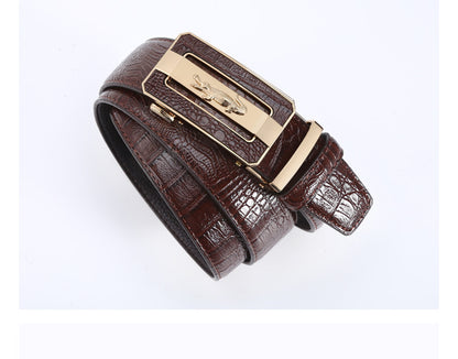 Men's Crocodile Embossed Leather Belt - Automatic Buckle Additional Image 2