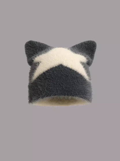 Cozy Star Cat Ear Beanie: Warm Wool Blend Hat for Autumn/Winter Additional Image 2