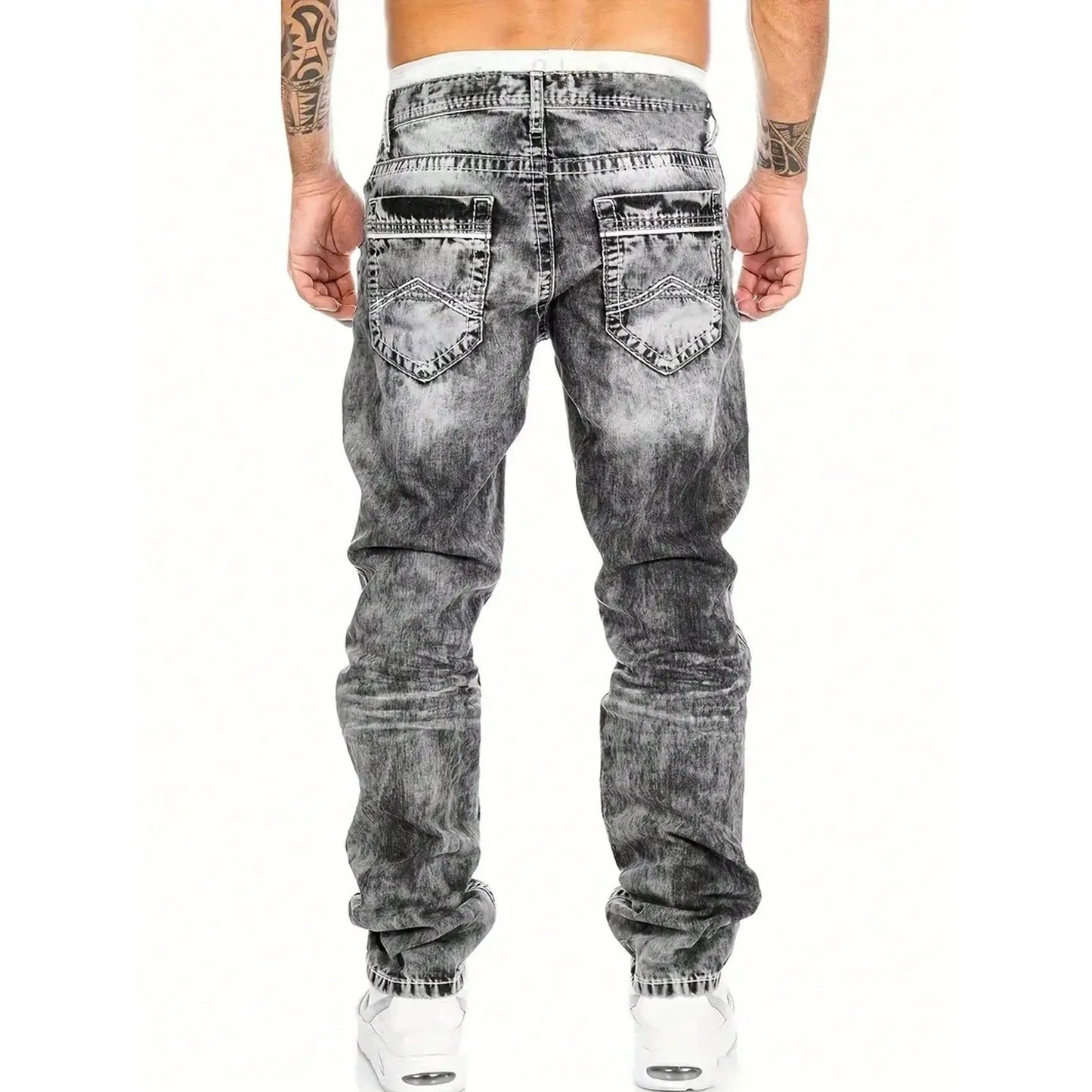 Vintage Wash Straight Leg Hip Hop Jeans Additional Image 2