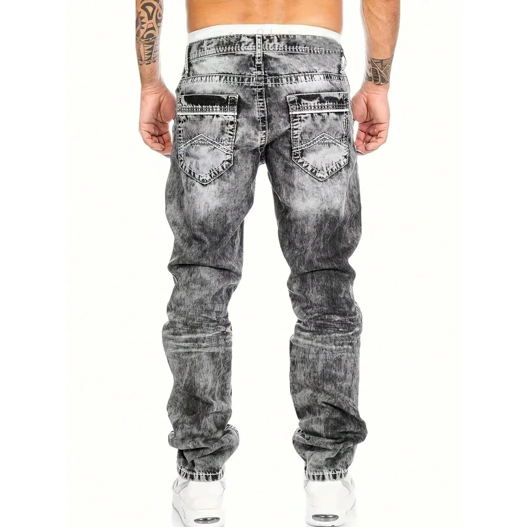 Vintage Wash Straight Leg Hip Hop Jeans Additional Image 2