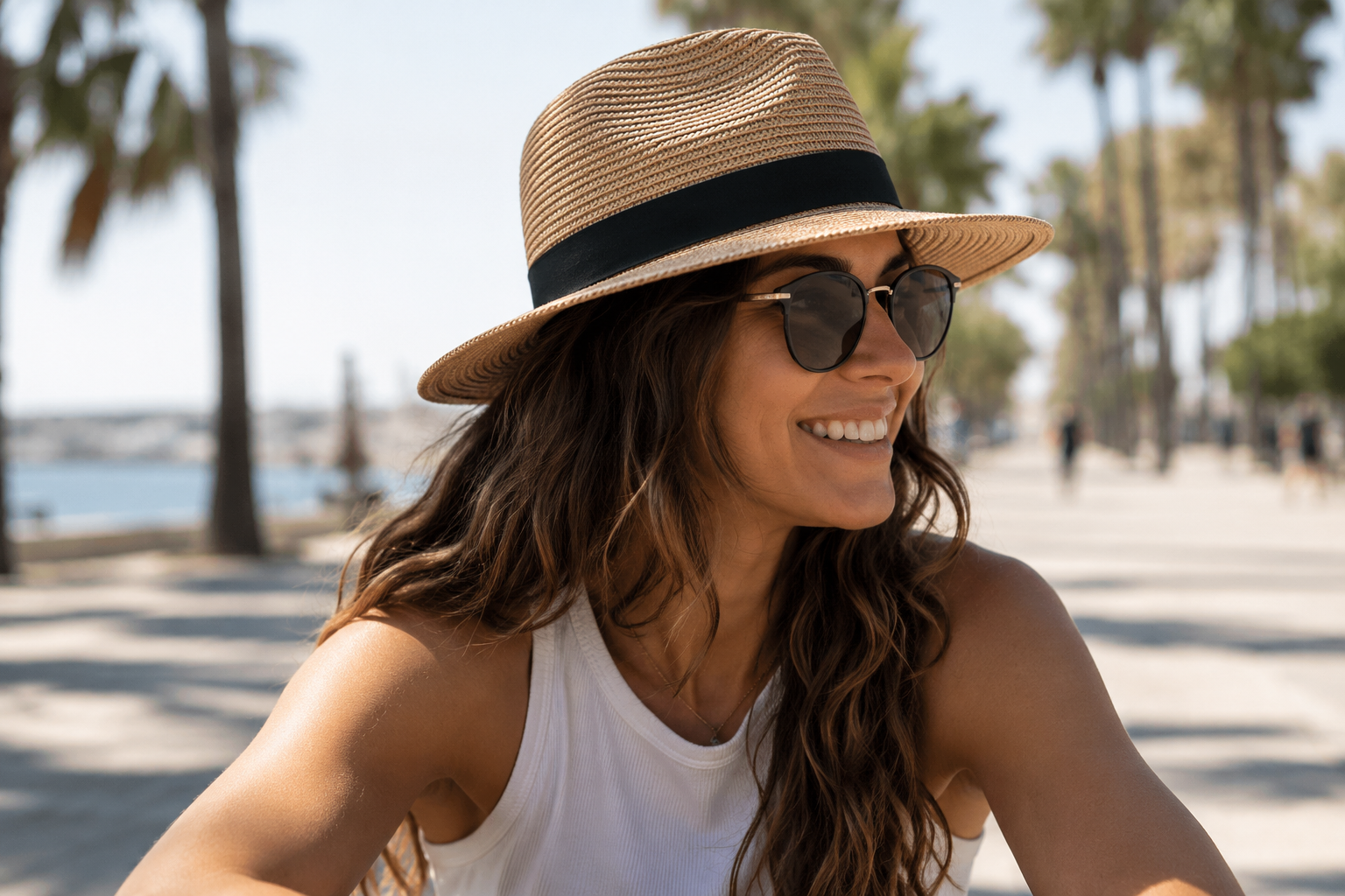 Crown Panama Hat - Breathable Summer Sun Protection — lifestyle photo worn by a model