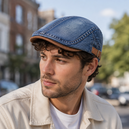 Vintage Washed Cotton Duckbill Cap for Men & Women — lifestyle photo worn by a model