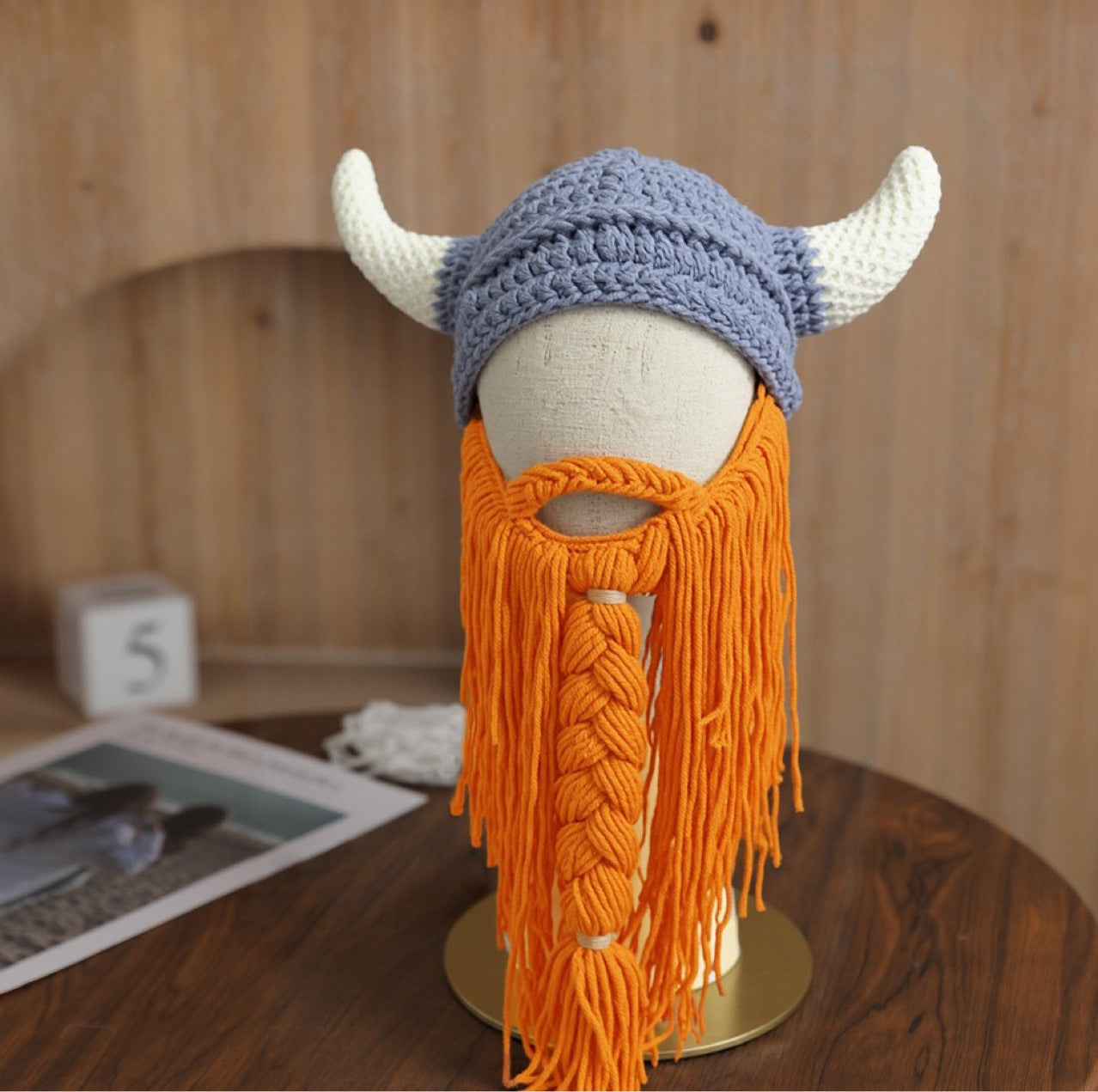 Viking Horn Knit Hat with Beard Additional Image 2