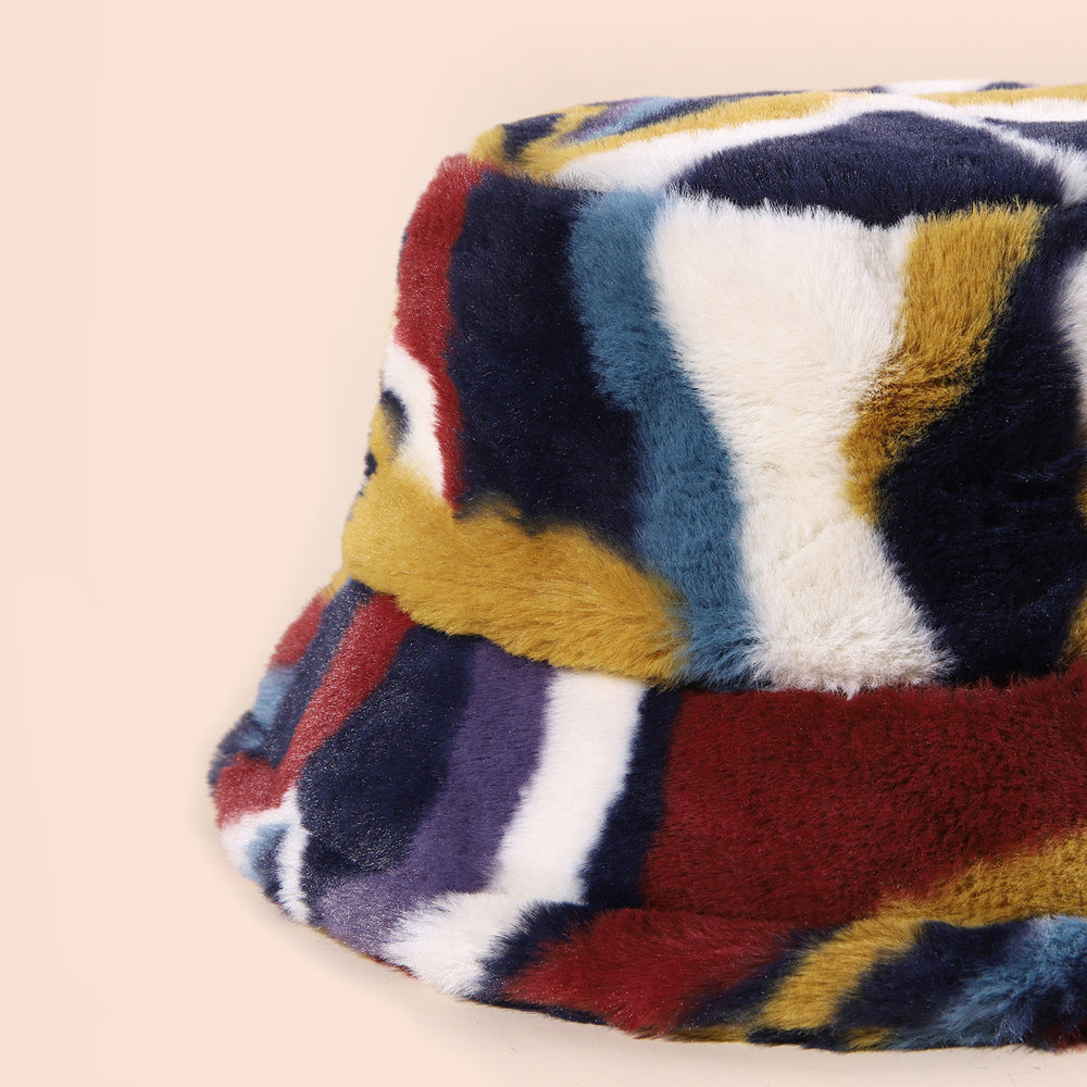 Chic Colorblock Faux Fur Bucket Hat - Autumn/Winter Style Additional Image 2