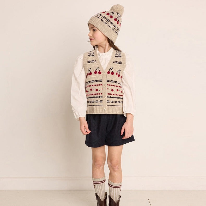 Girls' Cherry Wool Knit Hat - French Style Additional Image 2