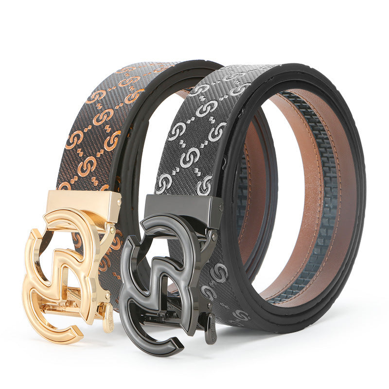 Genuine Leather Belt with Auto Buckle - Business Casual Additional Image 3