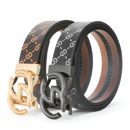 Genuine Leather Belt with Auto Buckle - Business Casual Additional Image 3