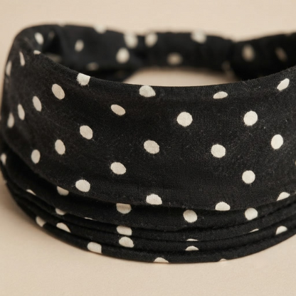 Wide Elastic Polka Dot Headband for Women — close-up detail of material and stitching