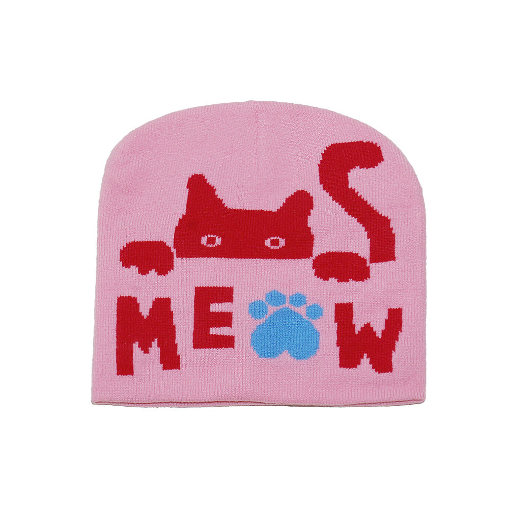 Cute Cat Jacquard Knit Beanie - Cozy Winter Hat Additional Image 3