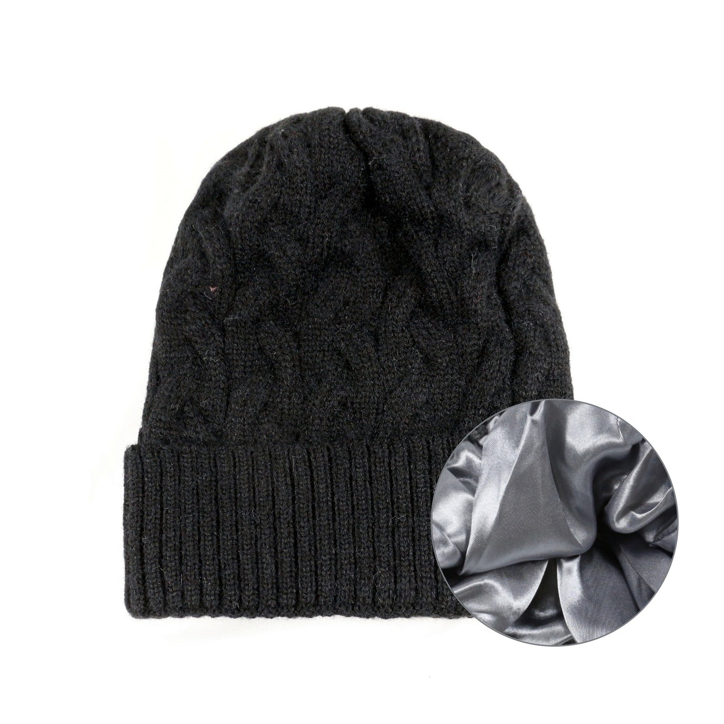 Cashmere Blend Cable Knit Beanie - Satin Lined Additional Image 3