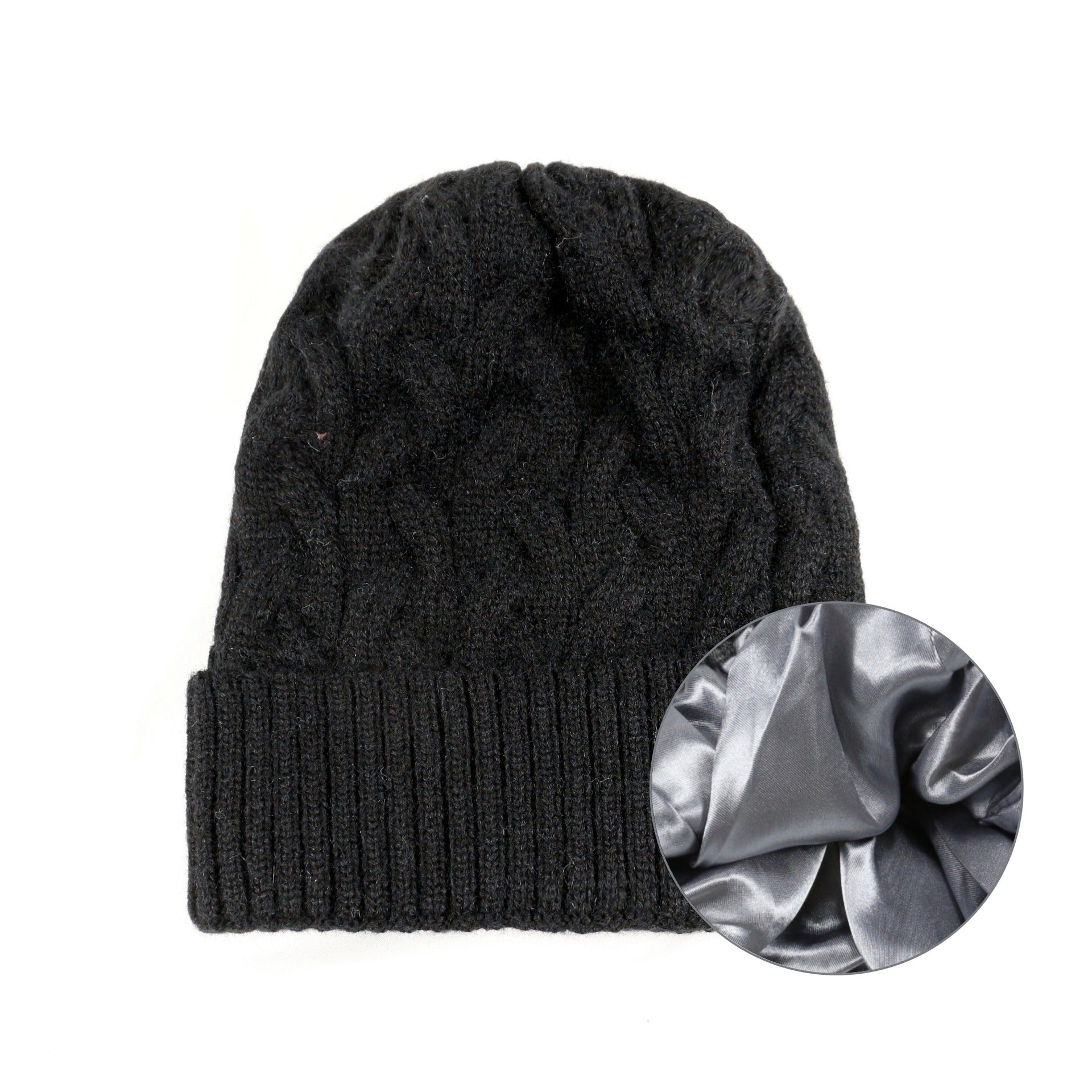 Cashmere Blend Cable Knit Beanie - Satin Lined Additional Image 3