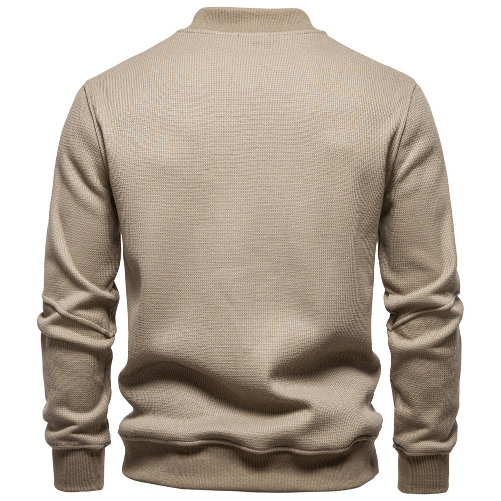 Men's Waffle Knit Baseball Collar Sweatshirt Additional Image 3