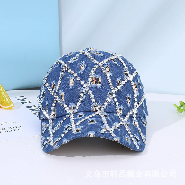 Rhinestone Cowboy Cap | Distressed Denim Baseball Hat Additional Image 3