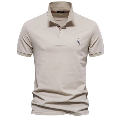 Embroidered Deer Lapel Polo Shirt - Premium Cotton Additional Image 3