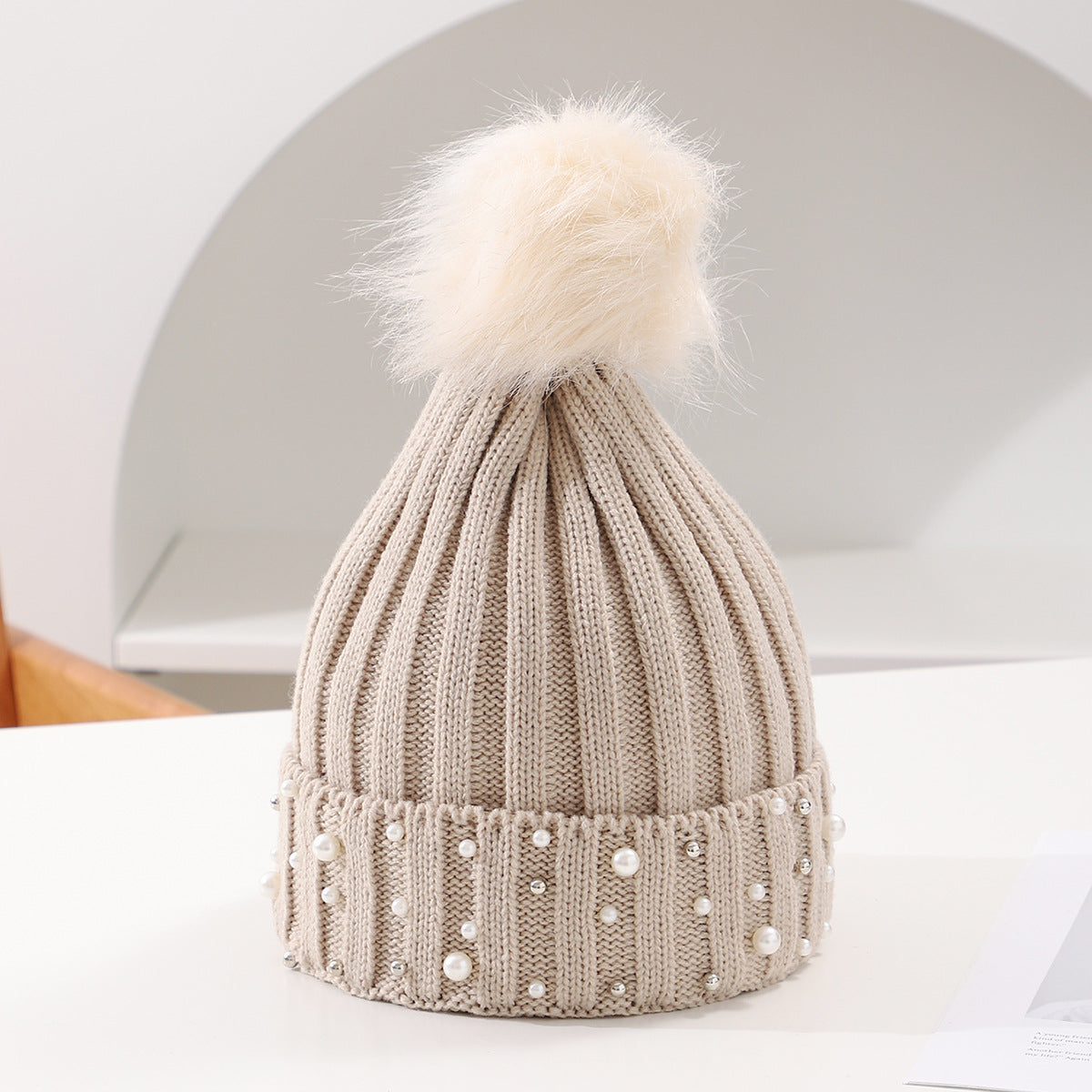Pearl Knit Pom-Pom Beanie - Cozy Winter Hat Additional Image 3