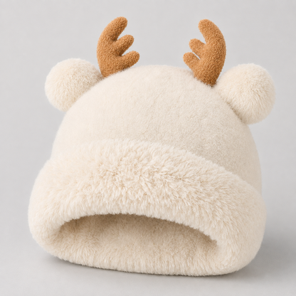 Reindeer Antler Plush Knit Beanie — detail photo showing construction